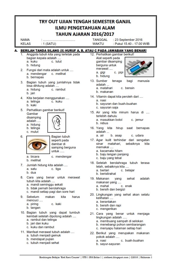 Soal Uts Ipa Kelas 2 Sd Lengkap