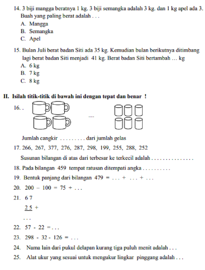 Soal Uts Matematika Kelas 4 Semester 1 2017 - Kumpulan Kunci