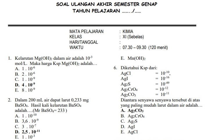 Soal Un Kimia Materi Kelas 11 | Materi Soal