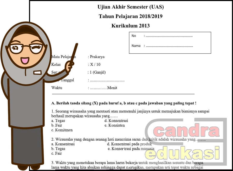 Soal UAS Prakarya Kelas 10 Semester 1 Kurikulum 2013