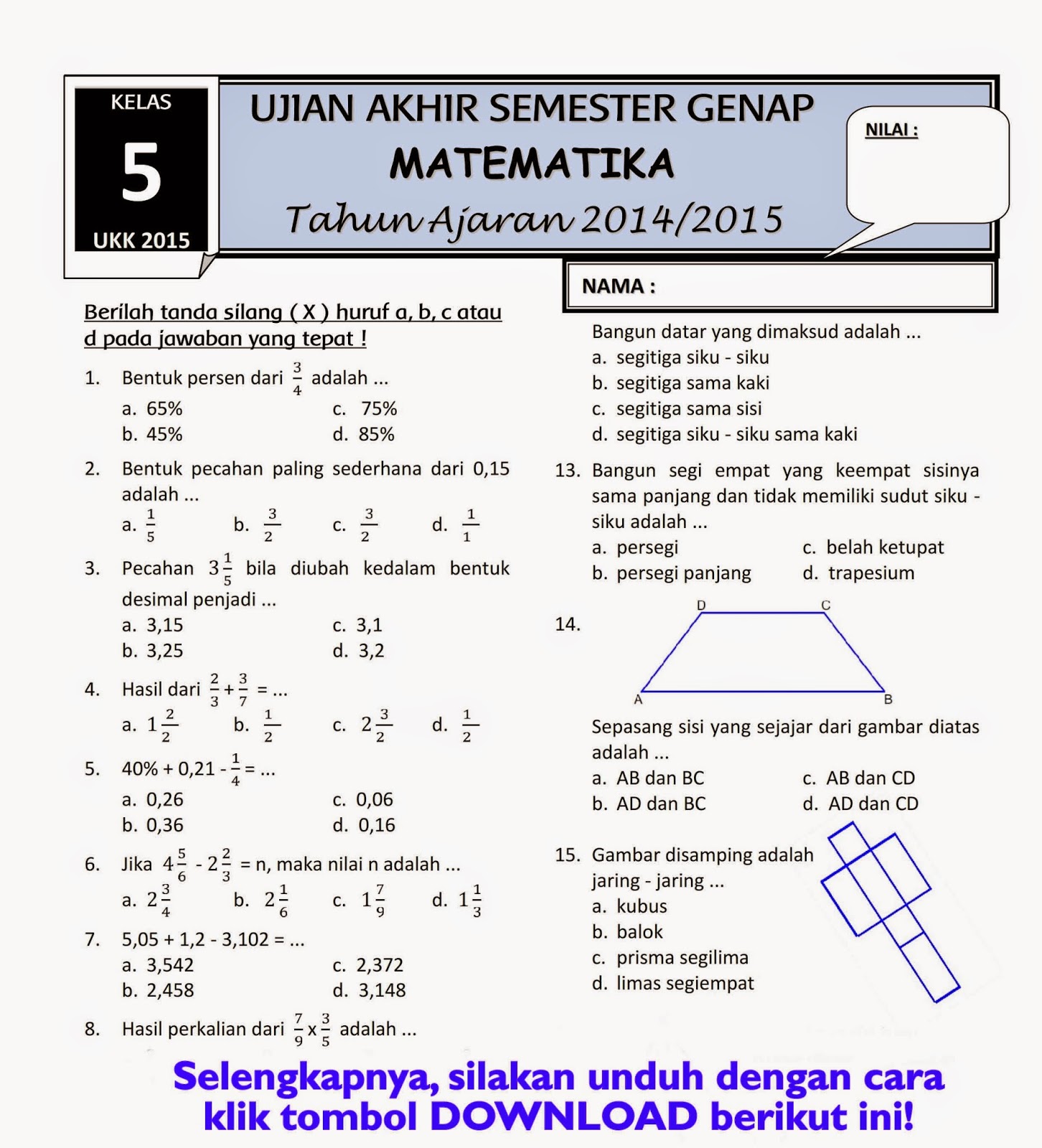 Materi Matematika Kelas 6 Sd Semester 2 - Homecare24