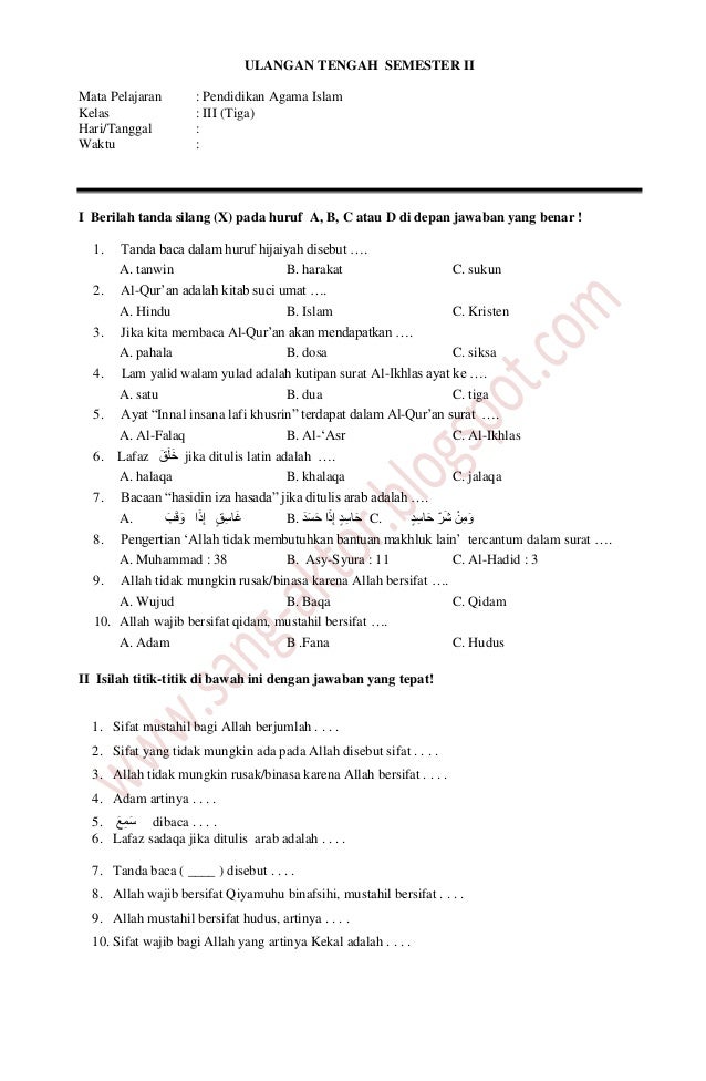 Contoh Soal Agama Islam Kelas Ix Bab 10