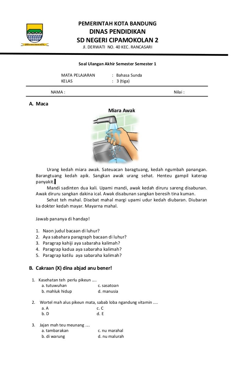 Soal Uas Bahasa Sunda Kelas 1 Semester 1 - Homecare24