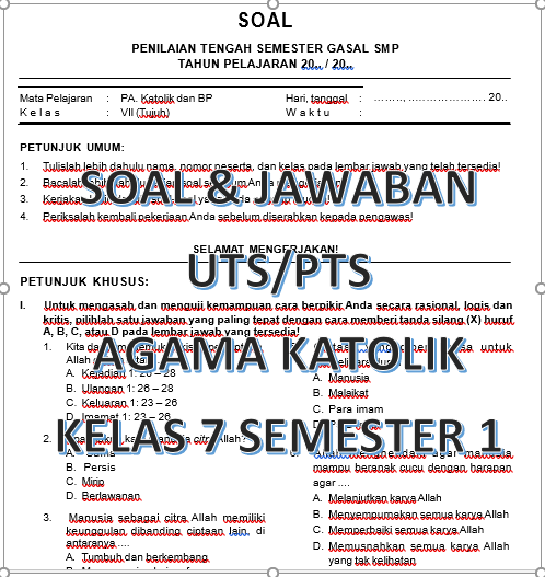 Soal UTS/PTS Agama Katolik Kelas 7 Semester 1 - Kherysuryawan.id