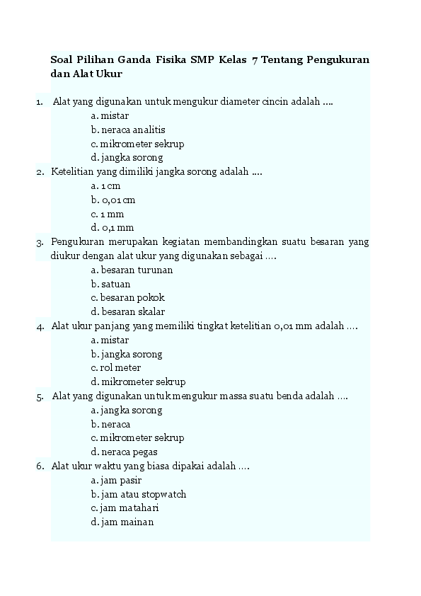 Soal Fisika Kelas 7 Pengukuran