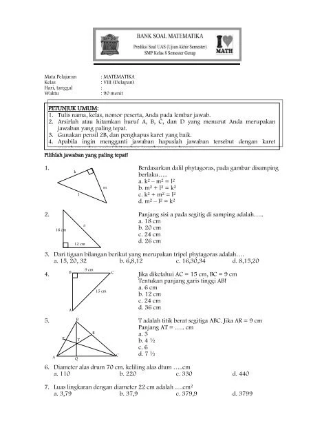 Latihan Soal Dan Jawaban Matematika Kelas 7 Semester 2 / Kunci Jawaban