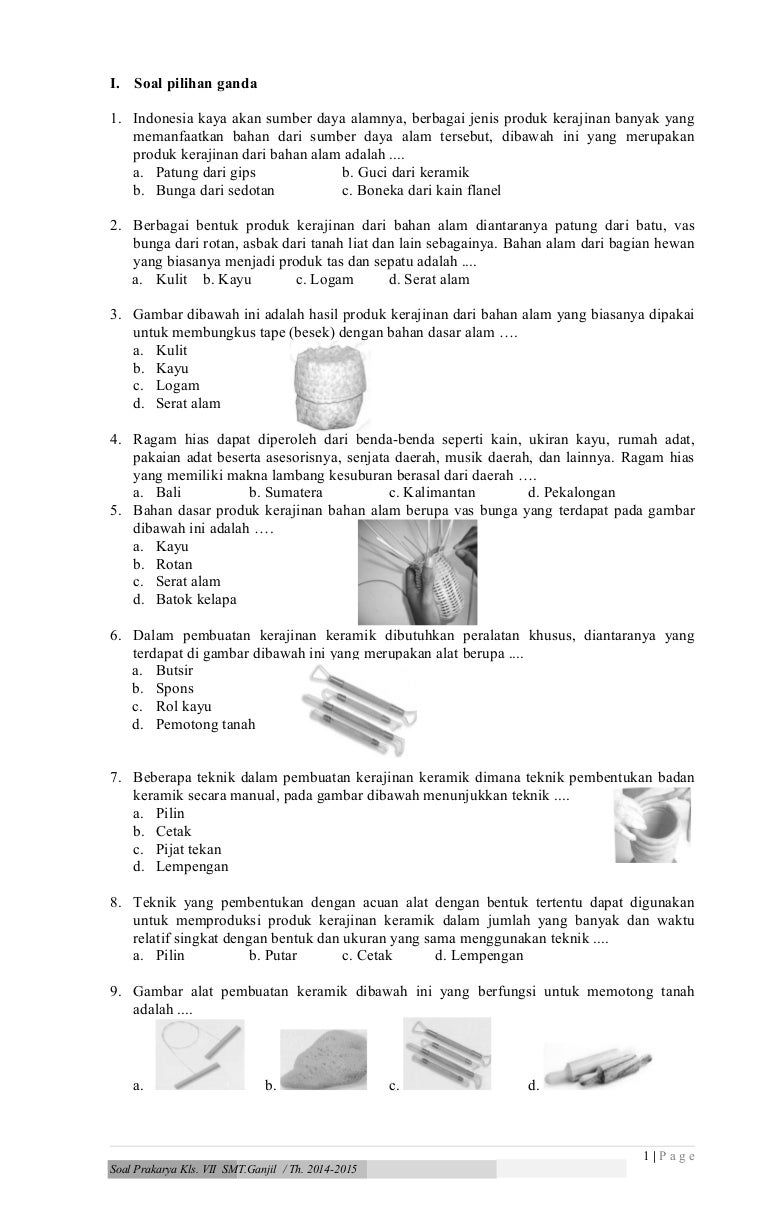 Soal prakarya-kerajinan-kls-7-2014