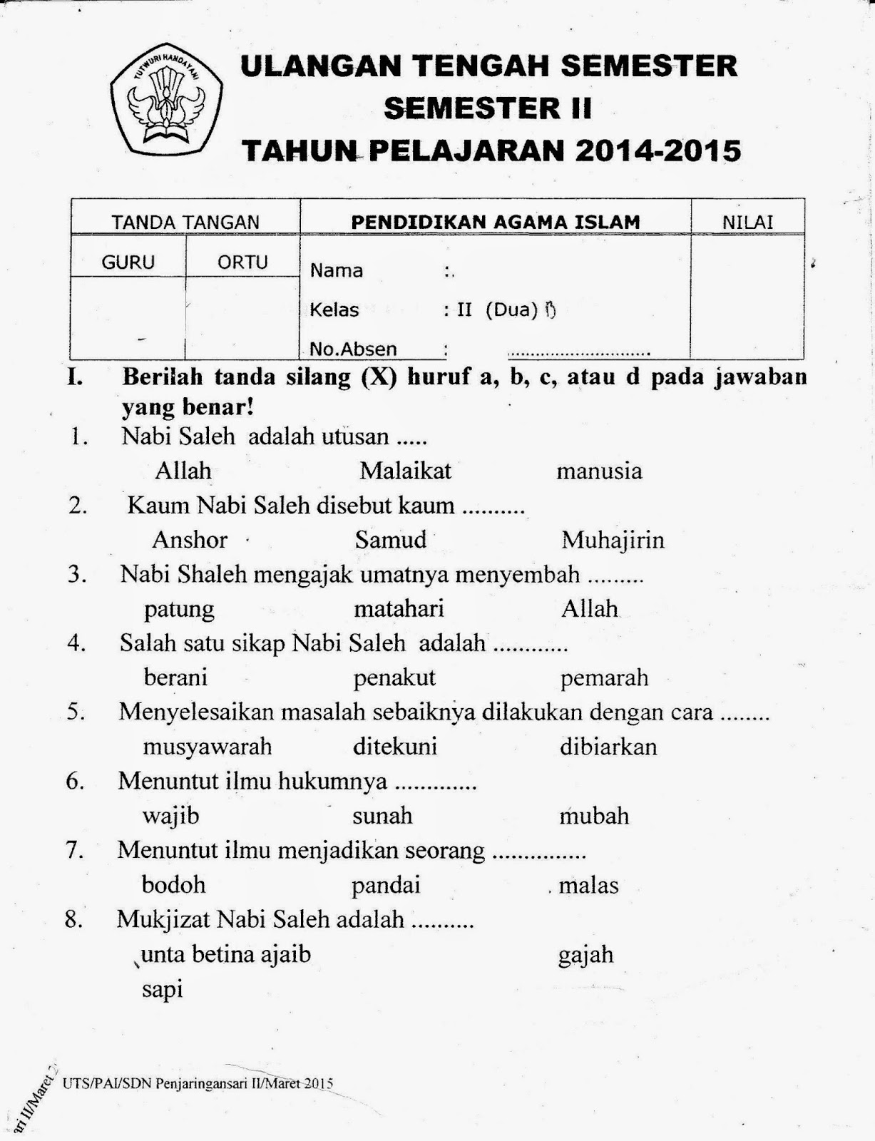 Les Privat Matematika SD Jogja: Contoh soal Agama Sd Kelas 1 Semester 2