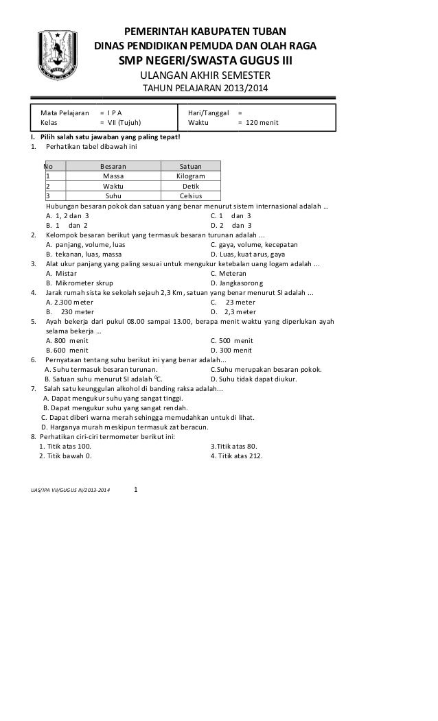 Soal Uas Ipa Kelas 7 Semester 1 Kurikulum Merdeka Pdf - Riset