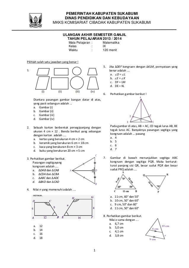 Latihan Soal Matematika Kelas 9 Semester 1 - Matematika Dasar