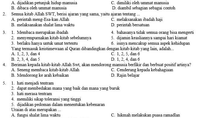 Soal Agama Islam Kelas 8 Dan Kunci Jawaban