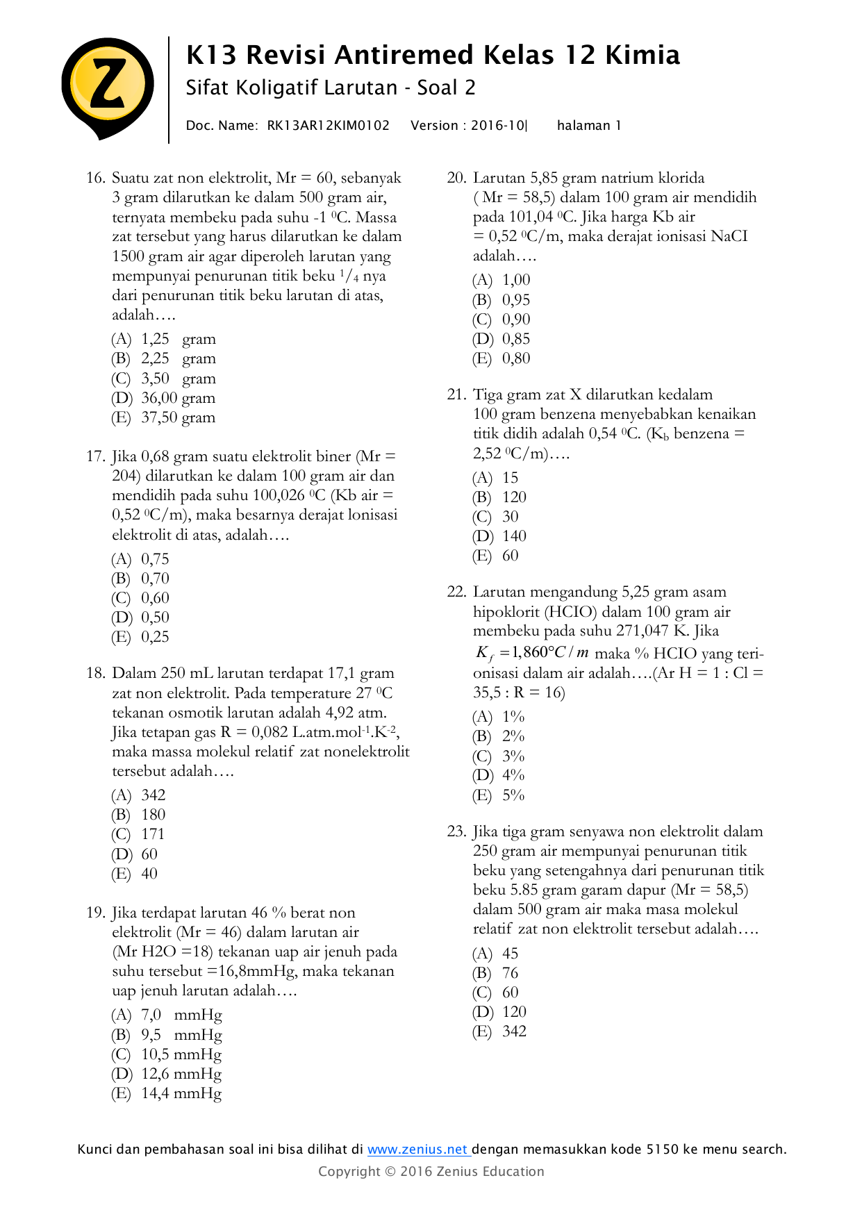 Soal Dan Pembahasan Kimia Kelas 12