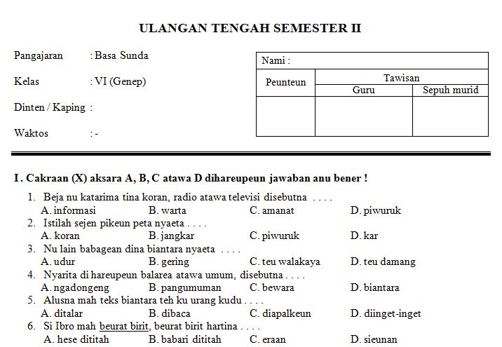 Contoh Soal Basa Sunda Materi Kawih | Materi Soal