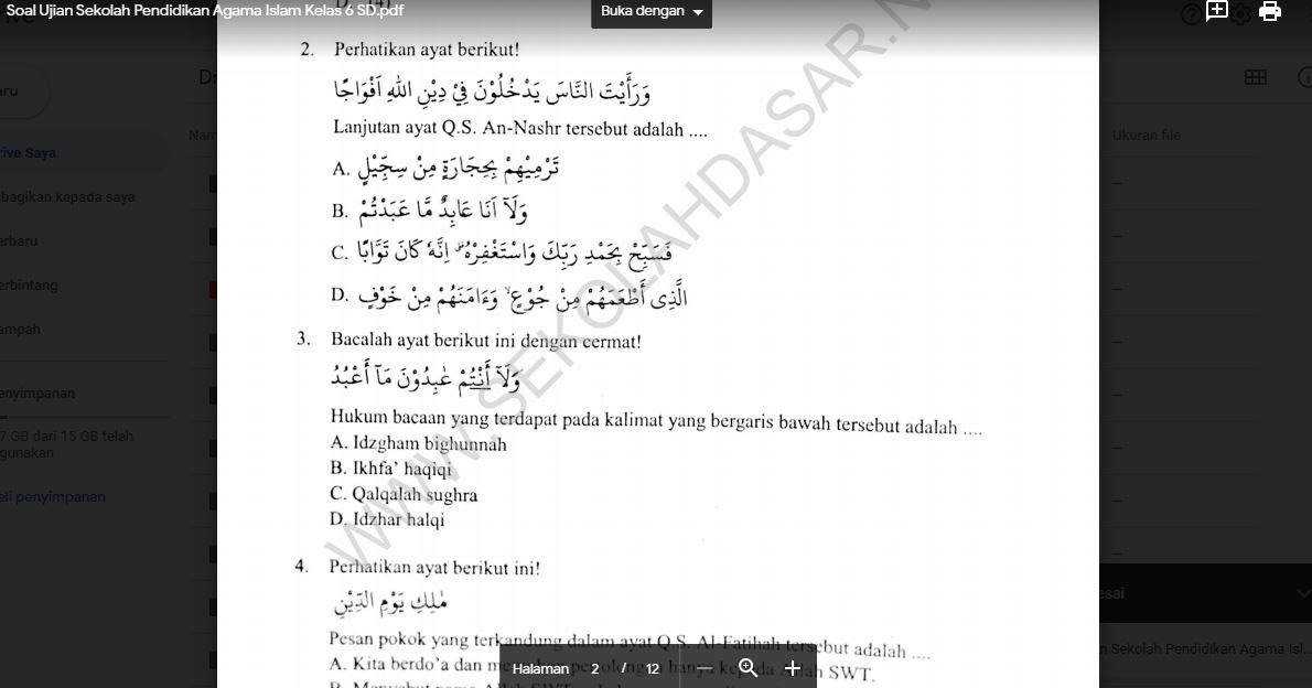 Soal Ujian Sekolah Pendidikan Agama Islam Kelas 6 SD - SekolahDasar.Net