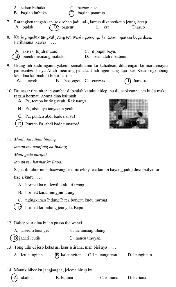 Soal Bahasa Sunda Kelas 4 Semester 2 Dan Kunci Jawaban