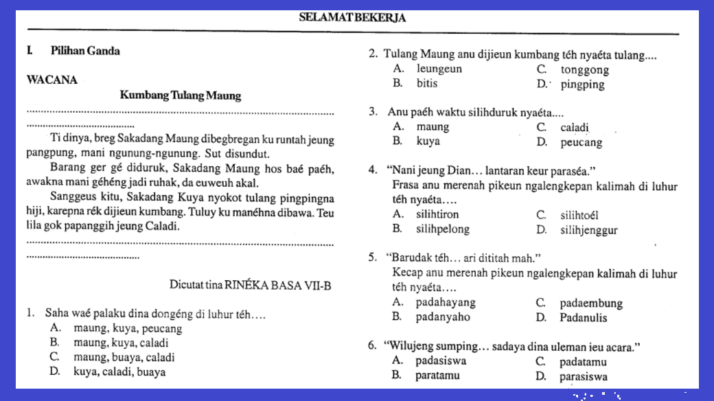 Kumpulan Soal Bahasa Sunda Smp Kelas 7 Semester 1 Didno76 Com - Riset