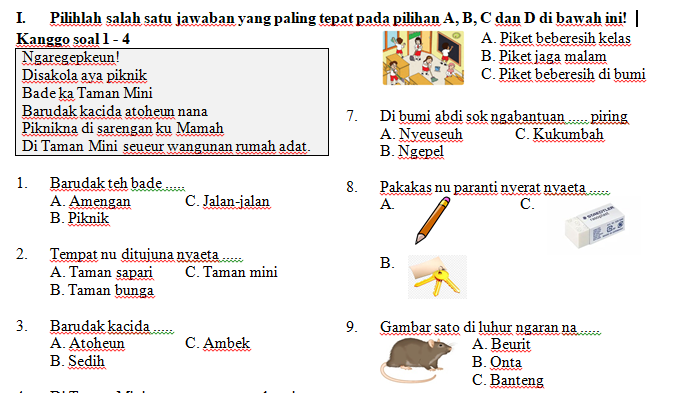 Soal UTS Bahasa Sunda Kelas 1 Semester 2 dan Kunci Jawaban - dicariguru.com