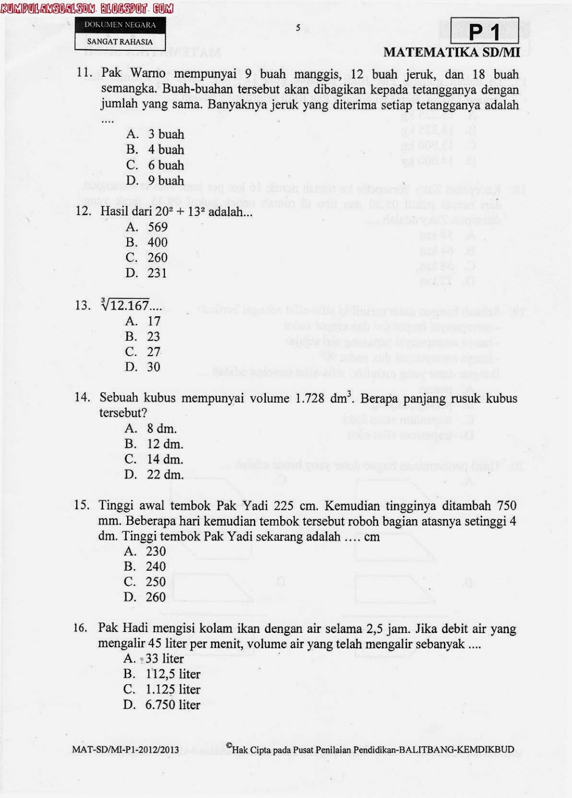 soal matematika kelas 6 semester 1 dan kunci jawaban - wood scribd indo