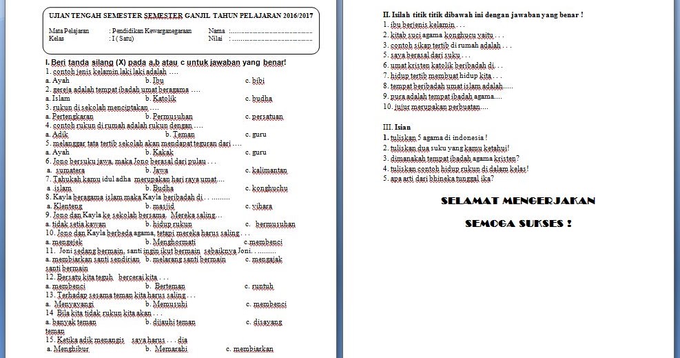 Contoh Soal Agama Kristen Kelas 11 Dan Kunci Jawaban