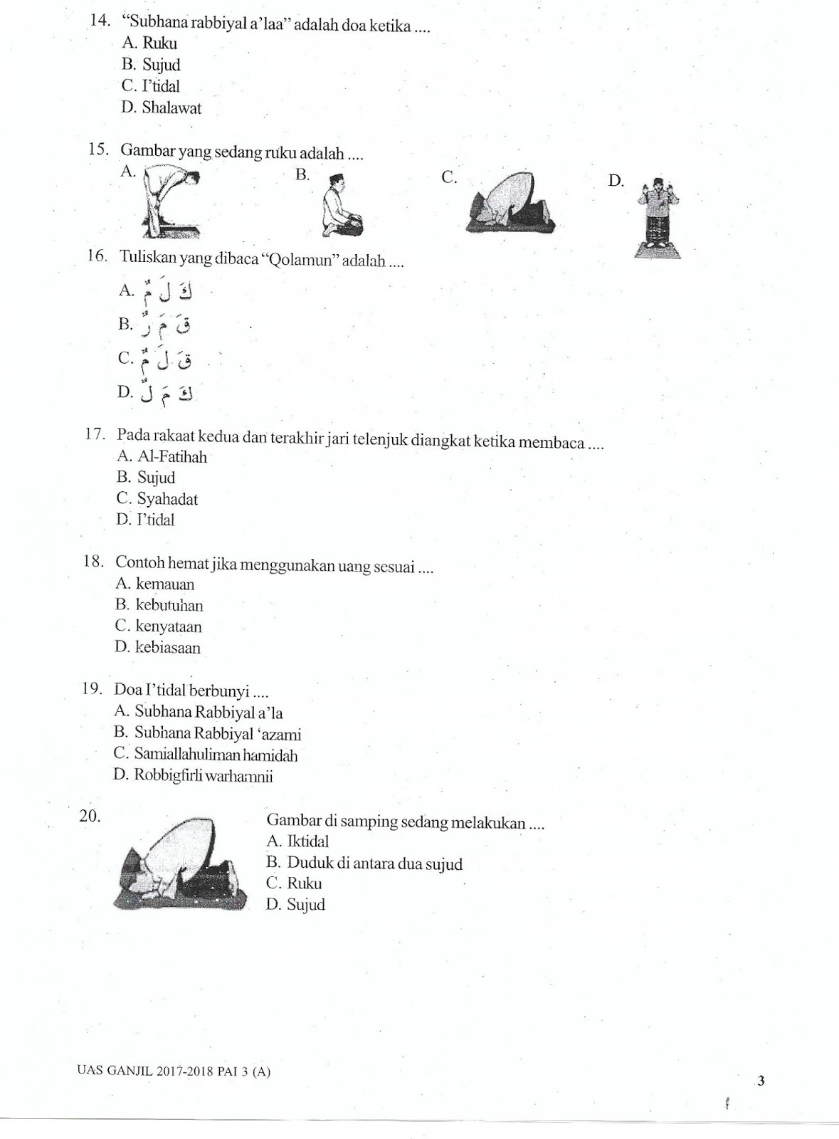 Soal Agama Islam Kelas 3 Lengkap