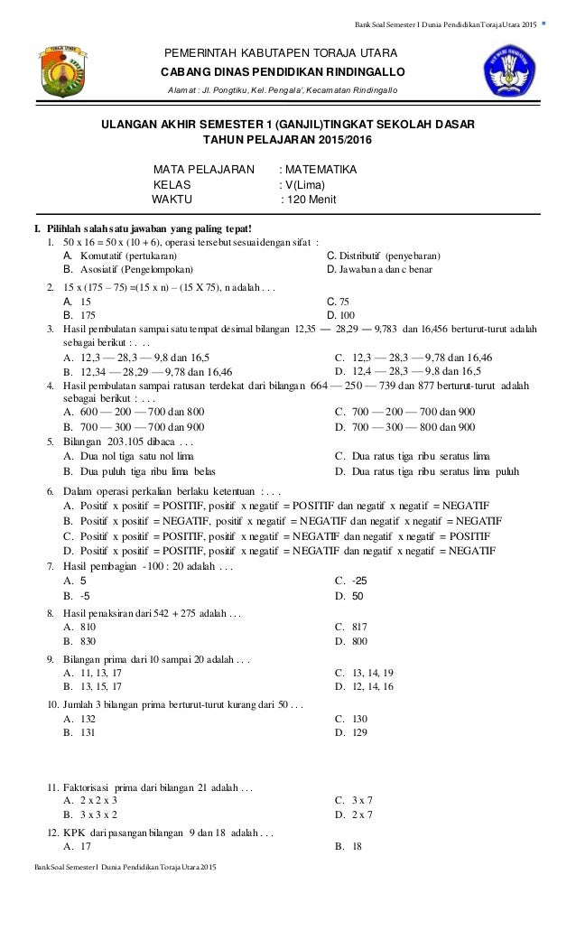 Ujian Madrasah Matematika - Dunia Sosial