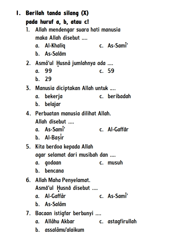 Contoh Soal Agama Islam Kelas 4 Sd Dan Kunci Jawaban Soal Evaluasi