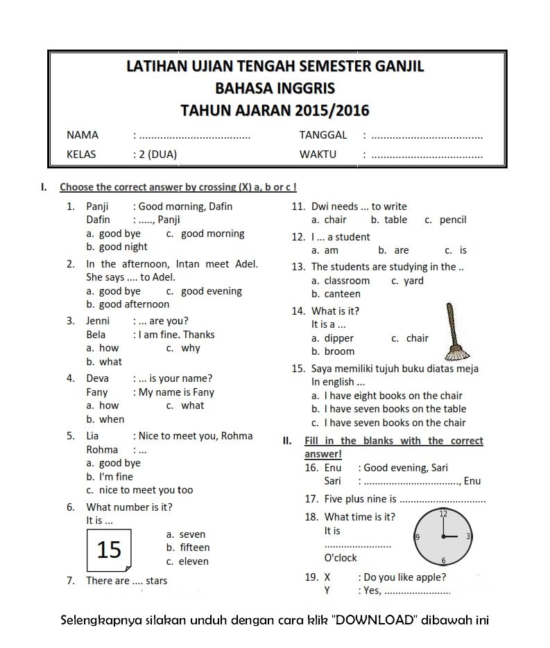 Soal Bahasa Inggris Kelas 5 Sd - Guru Paud