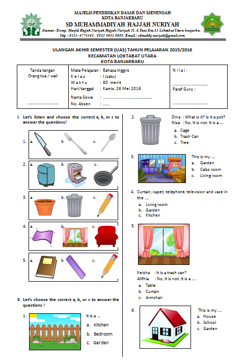 Contoh Soal Bahasa Inggris Kelas 1 Sd Tentang My House