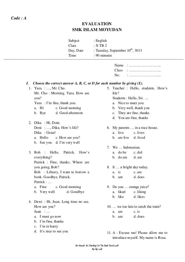 Contoh Soal Bahasa Inggris Kelas 10 Semester 2 - Contoh Soal Terbaru