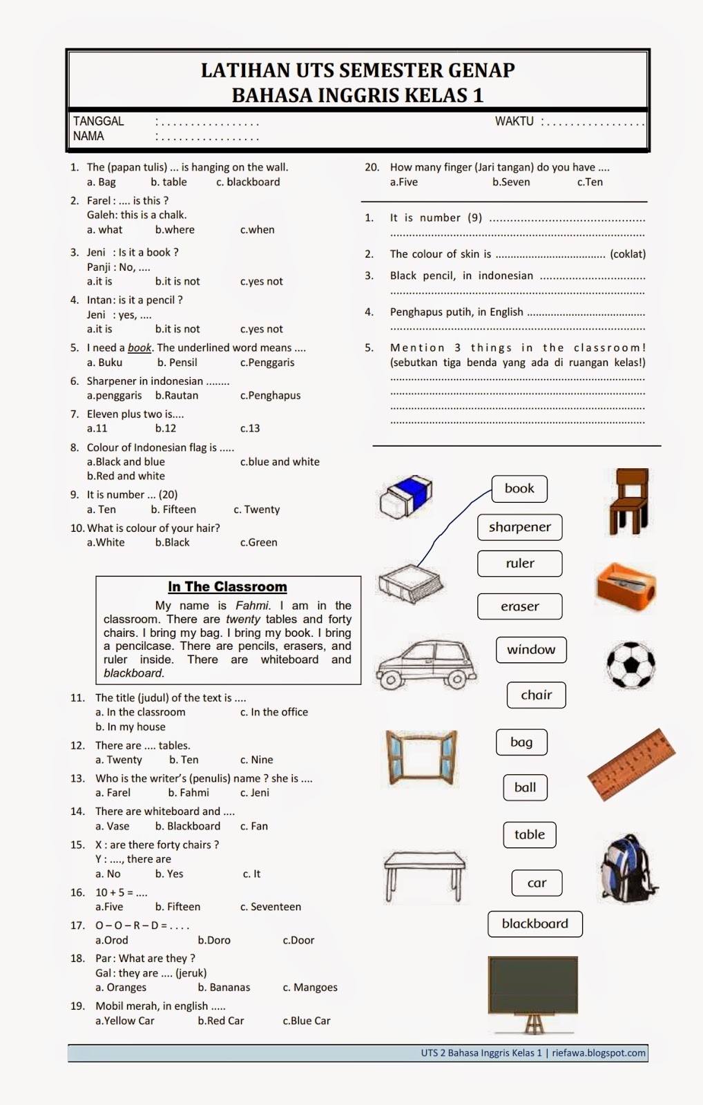 45 soal ukk kelas 2 sd bahasa inggris dan kunci jawaban pictures | zion