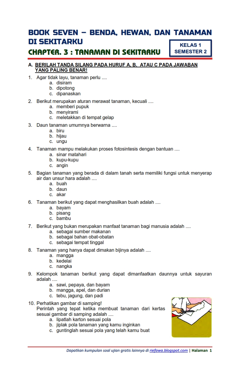 Download Soal Tematik Kelas 1 Semester 2 Tema 7 Subtema 3 - Benda