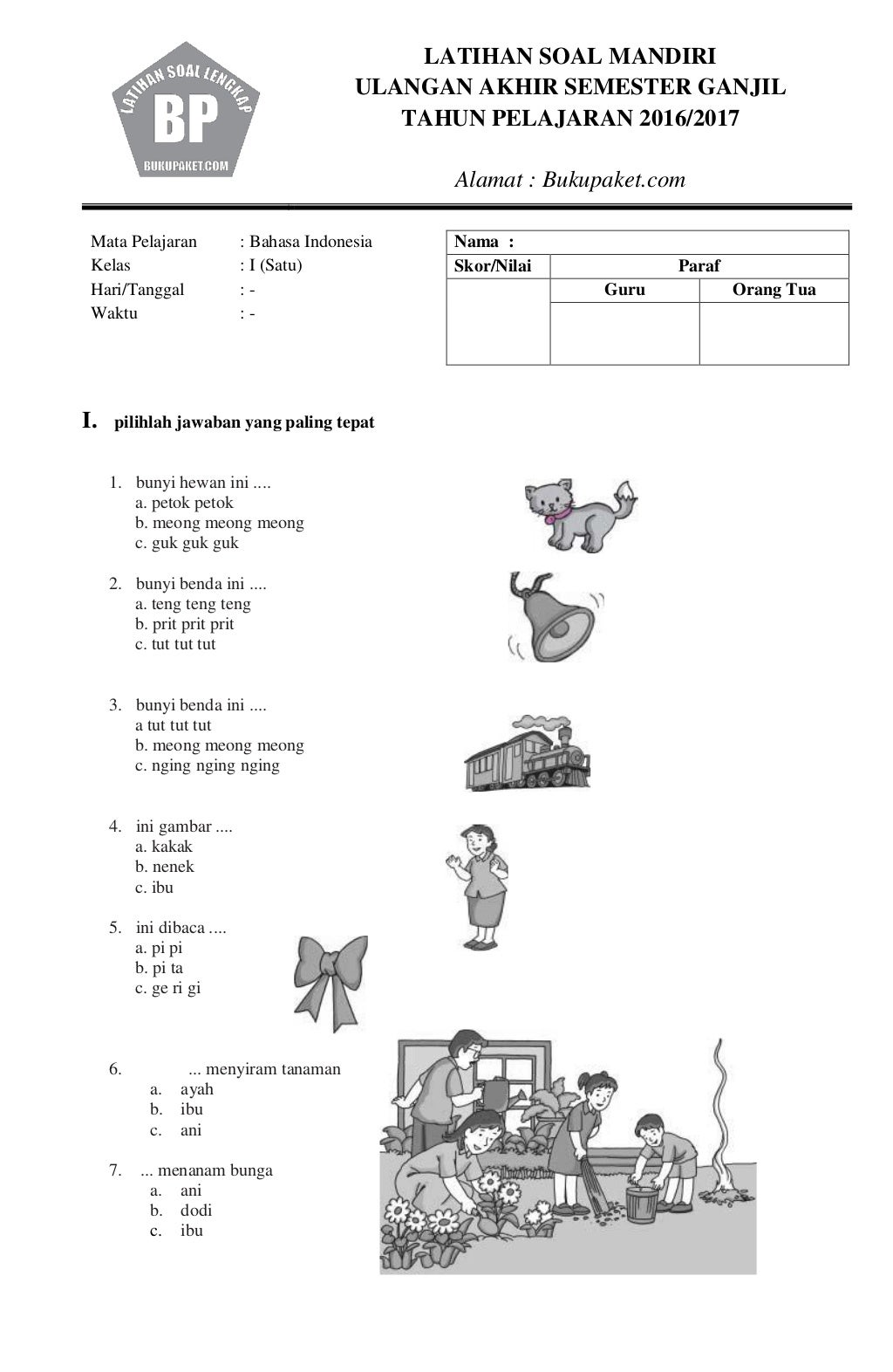 Soal Bahasa Indonesia Kelas 1 - Homecare24