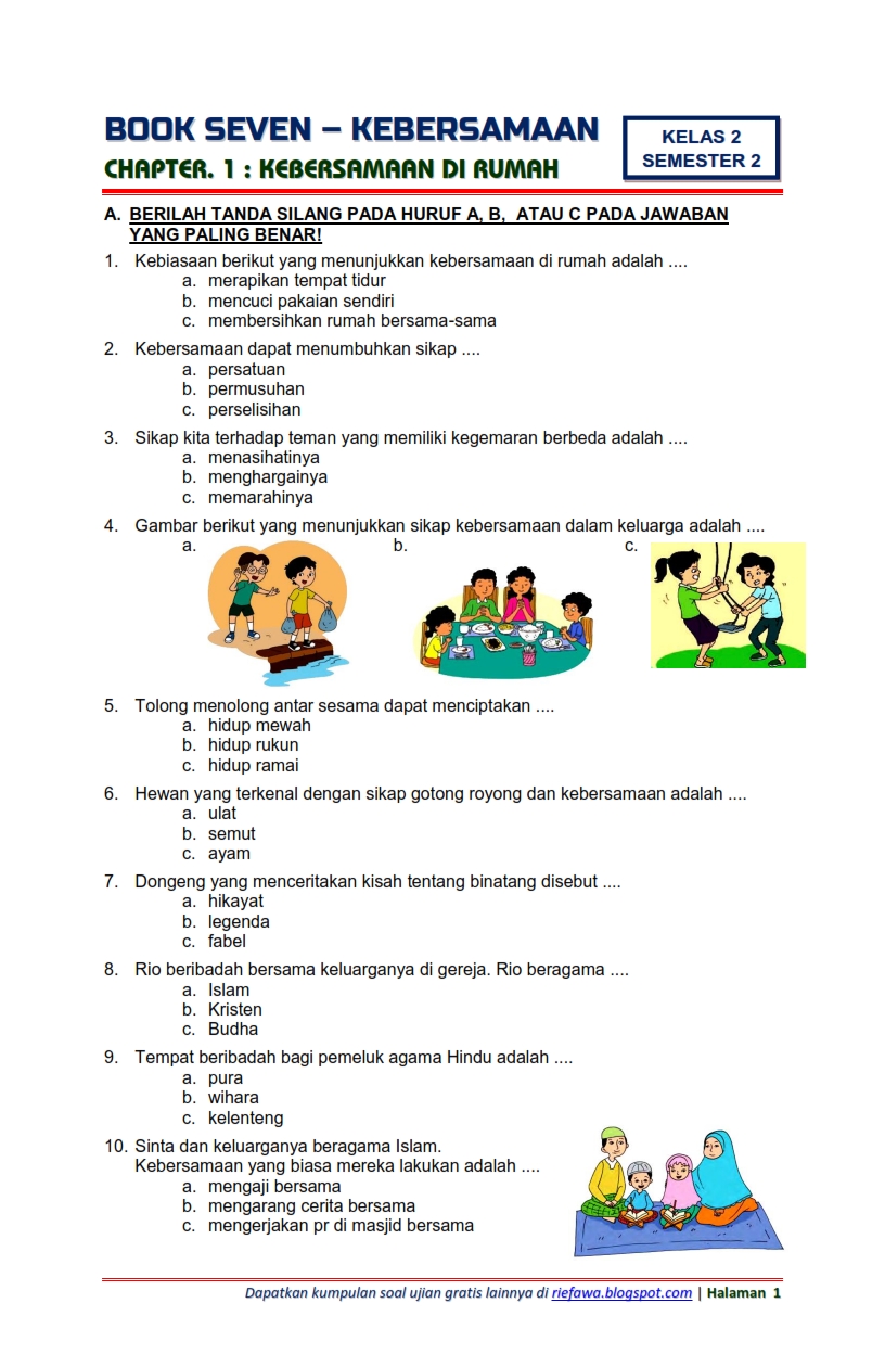 Soal Tematik Kelas 2 Sd Tema 1 Subtema 4 Hidup Rukun Di Masyarakat