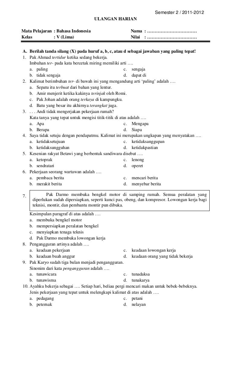 Soal Bahasa Indonesia Tema 9 Kelas 5 - Homecare24