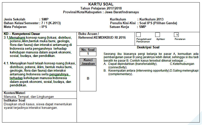 √ Contoh Kartu Soal Mata Pelajaran IPS Kelas 7 Semester Ganjil